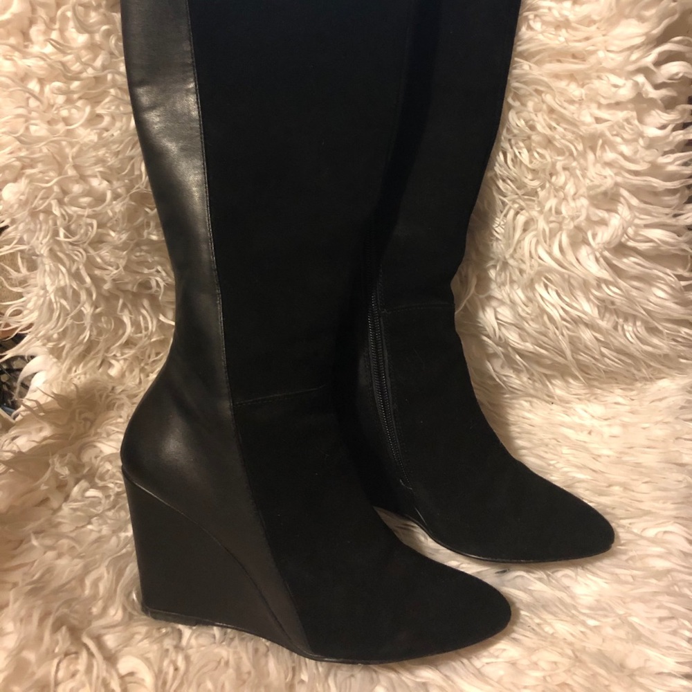 Charles David leather knee high wedge boots